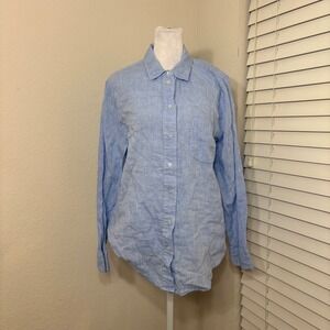 Country Road organic french linen light blue chambray button up shirt size 10